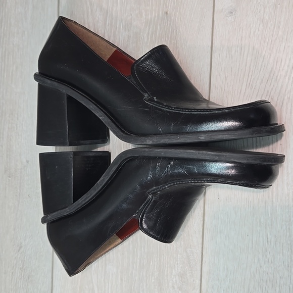 Vintage Nine West Kinetic Leather Y2k Women's Loafers Square Toe Heel Shoes 7.5M - Picture 9 of 12